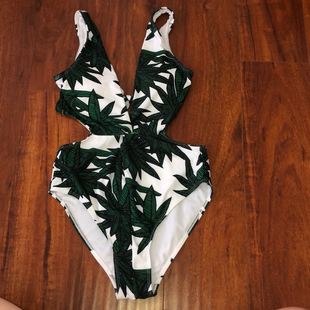 Leaf print bathing suit
